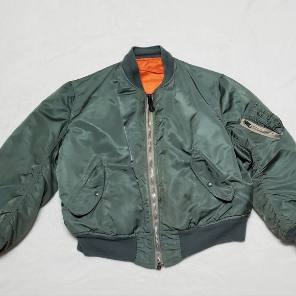 VINTAGE 80s US Army Green Orange Reversible Flyers Jacket Flight Jacket Airforce - Picture 4 of 16